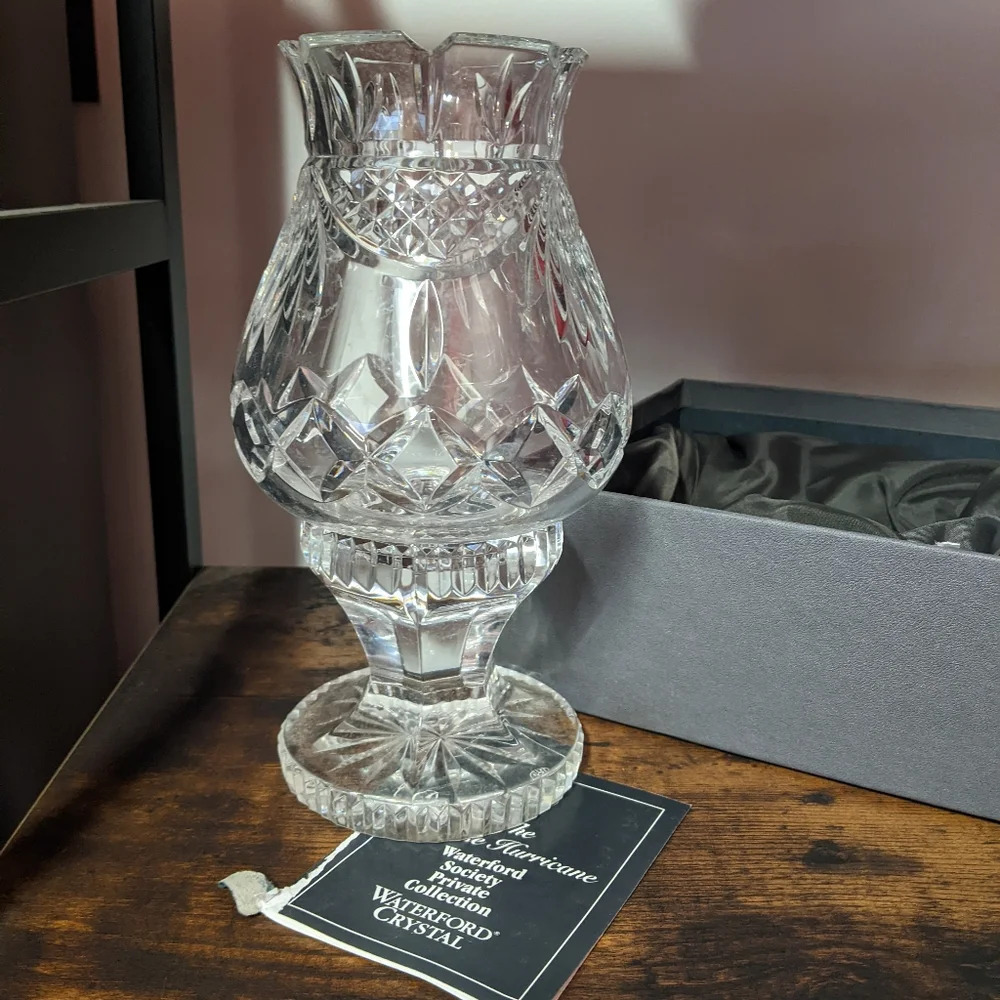 Waterford Society Penrose Pattern Hurricane Lamp Crystal Decorative Authentic